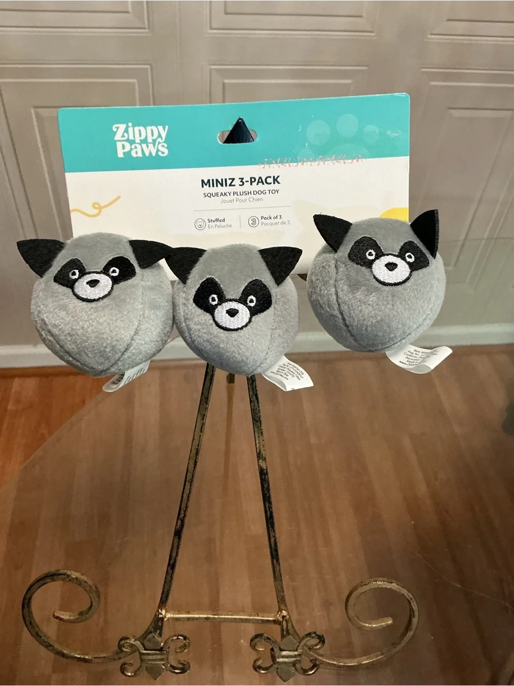 ZippyPaws 3-Pack MINIZ BUBBLE RACCOONS Squeaky Plush Dog Toy New -